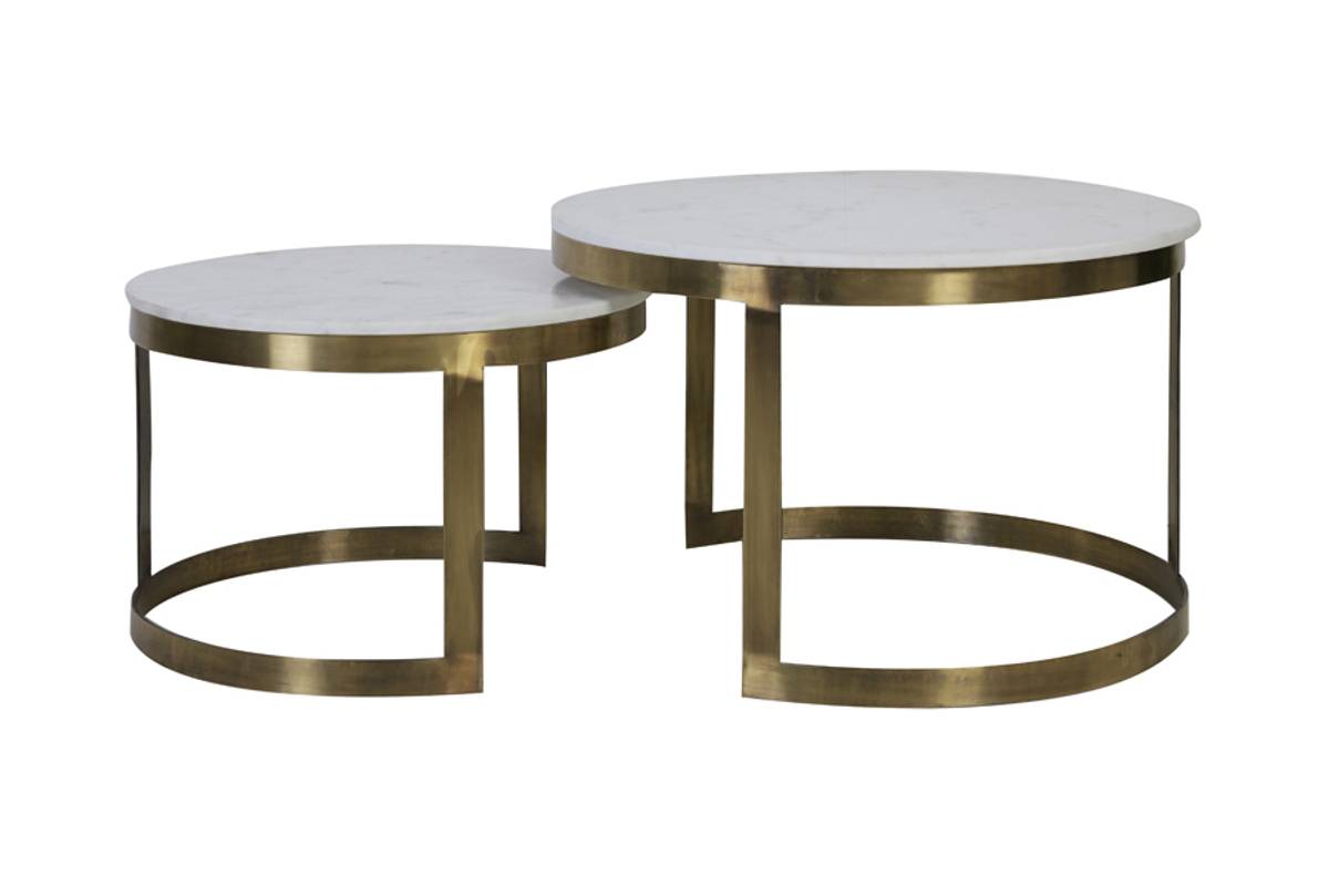 Coffee table S/2 Ø60x38+Ø75x47 cm PERLATO mrbl whit-ant brnz 