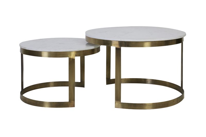 Coffee table S/2 Ø60x38+Ø75x47 cm PERLATO mrbl whit-ant brnz 
